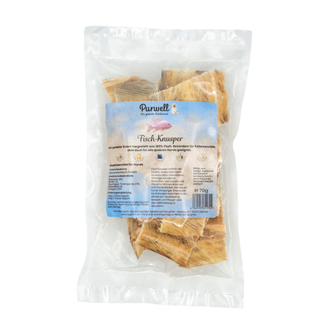 Purwell Fisch-Knusper – Proteinreicher Fisch-Snack für sensible Hunde 70g