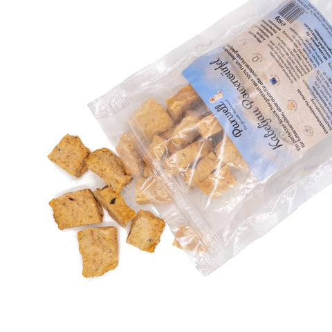 Purwell Kabeljau Powerwürfel 60 g – Verpackung mit Würfeln im Beutel