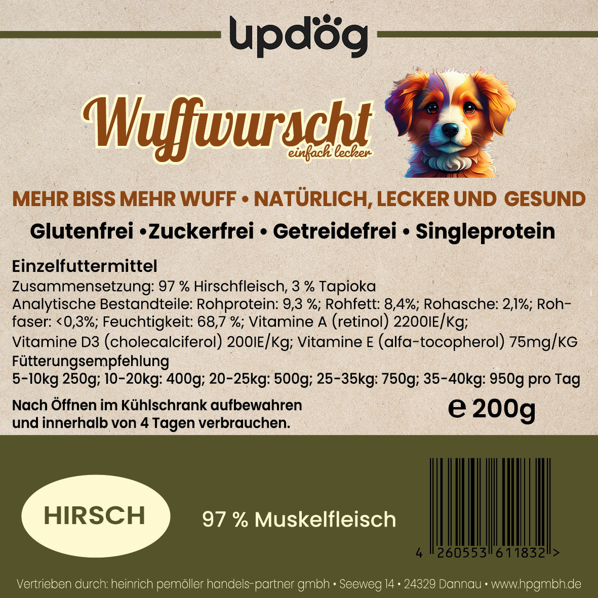 updog Wuffwurscht Hirsch 200g