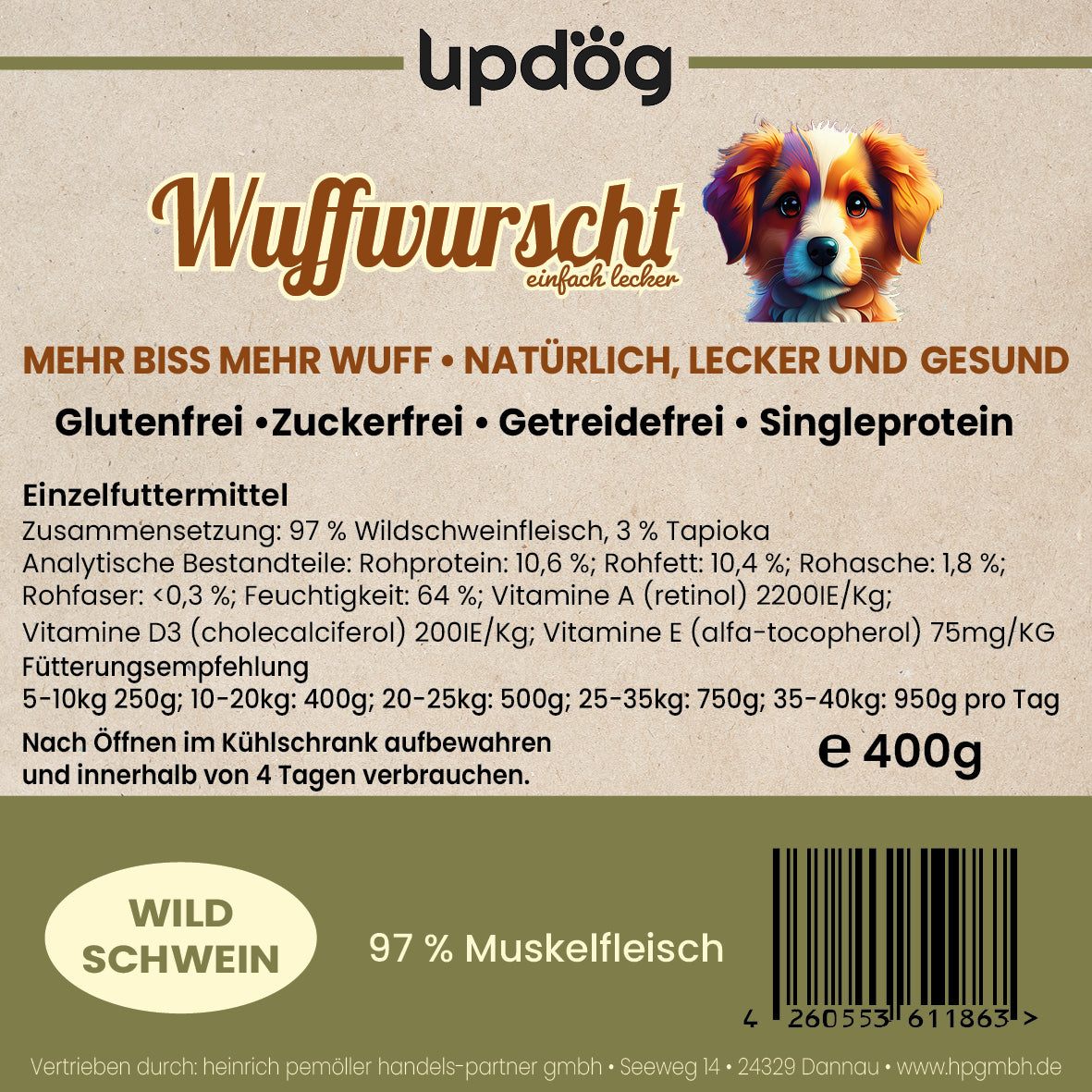 updog Wuffwurscht Wildschwein 400g